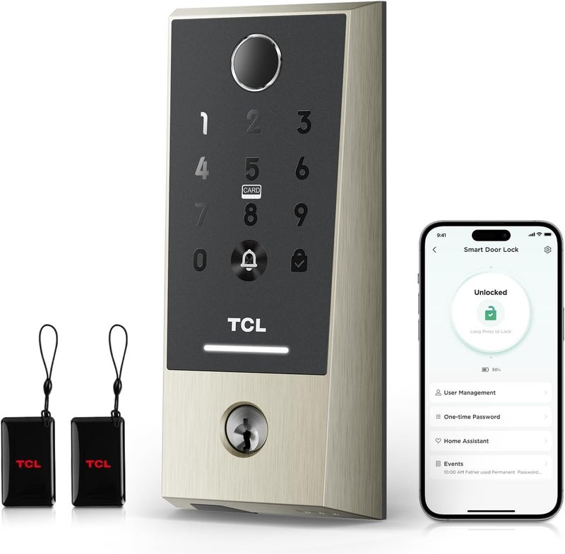 TCL D2 Plus Smart Lock, Fingerprint Door Lock with Keyless Entry Security Electronic Deadbolt for Front Door, Built-in Doorbell, Compatible with Alexa, Auto Lock, Easy Install - Image 1